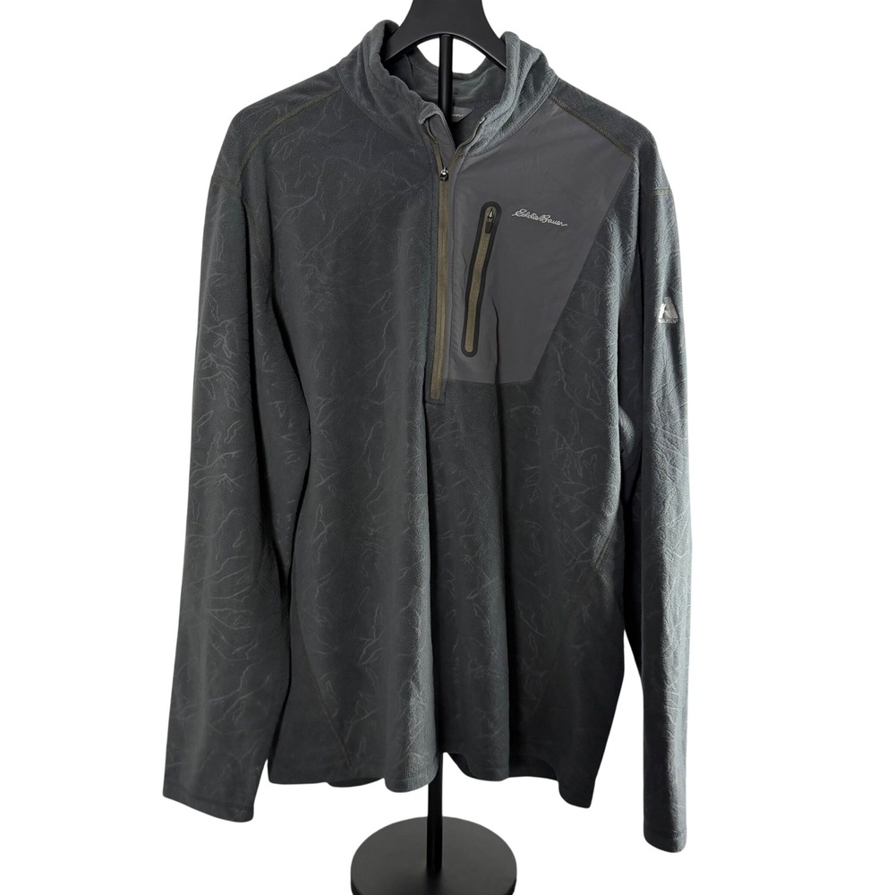 Eddie Bauer First Ascent Mens XLTall Gray Topo Print Fleece Quarter Zip Pullover